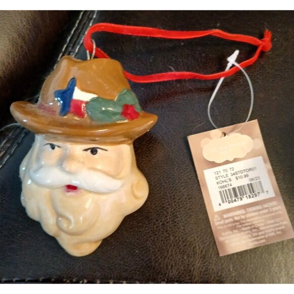 Texas Lone Star Cowboy Santa Christmas Tree Ornament Red Ribbon NWT Christmas - Picture 2 of 3